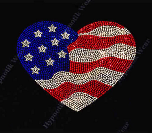 Rhinestone Transfer " 4th of July American Flag Heart " DIY, Heat Transfer, Iron-on