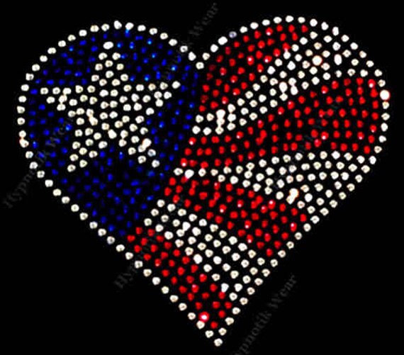 Rhinestone Transfer " 4th of July Heart " Hotfix , Iron On, Bling, Trendy, DIY