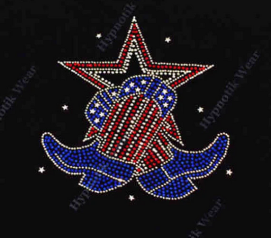 Rhinestone Transfer " Boots and Star 4th of July " Patriotic, Fireworks, Bling