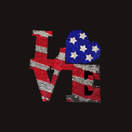 Rhinestone Transfer " Love 4th of July " Happy 4th, Hotfix , Iron On, Bling