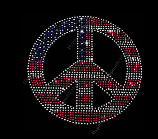 Rhinestone Transfer " American Flag Peace Sign " 4th of July, Patriotic, Iron On, Hotfix, Bling