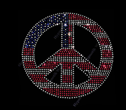 Rhinestone Transfer " American Flag Peace Sign " 4th of July, Patriotic, Iron On, Hotfix, Bling