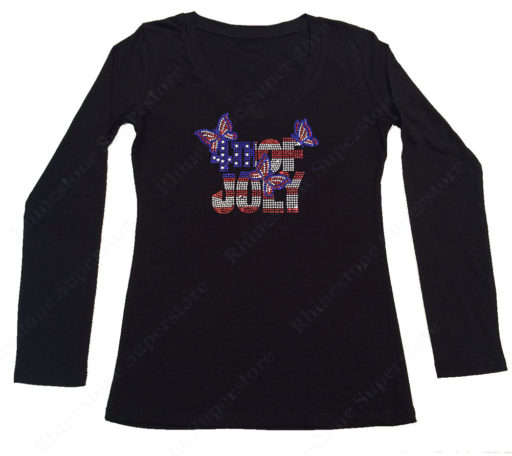 Womens T-shirt with 4th of July with Butterflies in Rhinestones