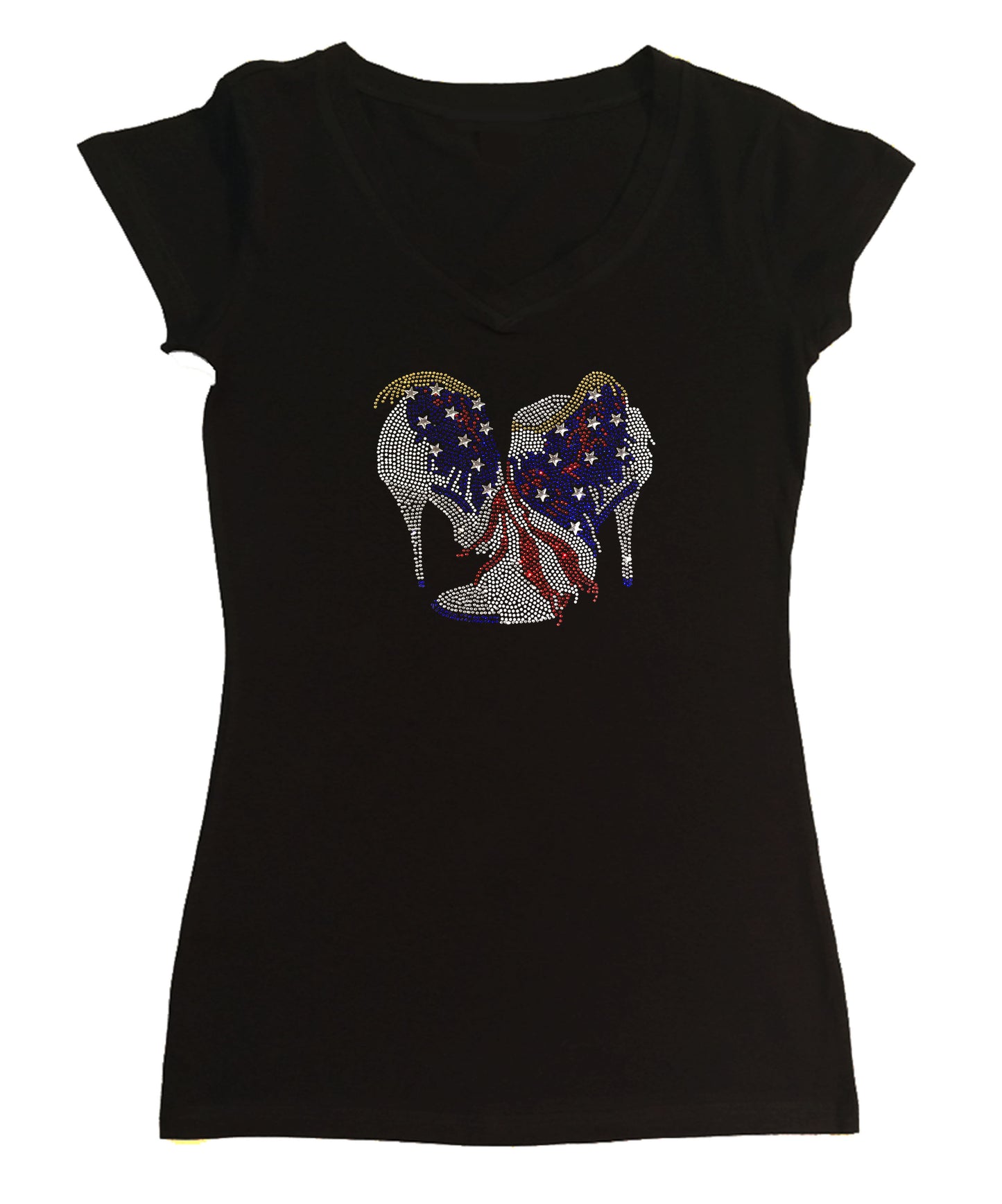 Womens T-shirt with 4th of July Heels in Rhinestones