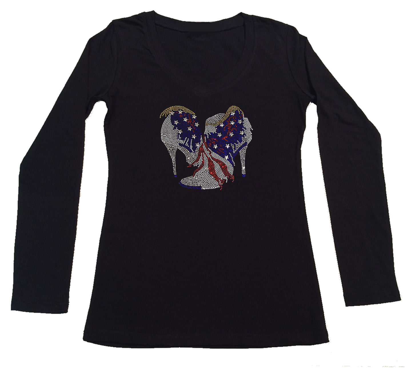 Womens T-shirt with 4th of July Heels in Rhinestones