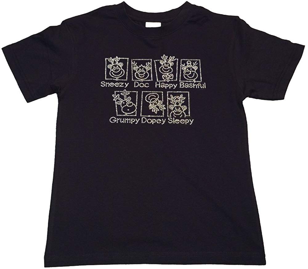Girls Rhinestone T-Shirt " 7 Reindeer in Rhinestones - Christmas " Kids Size 3 to 14 Available