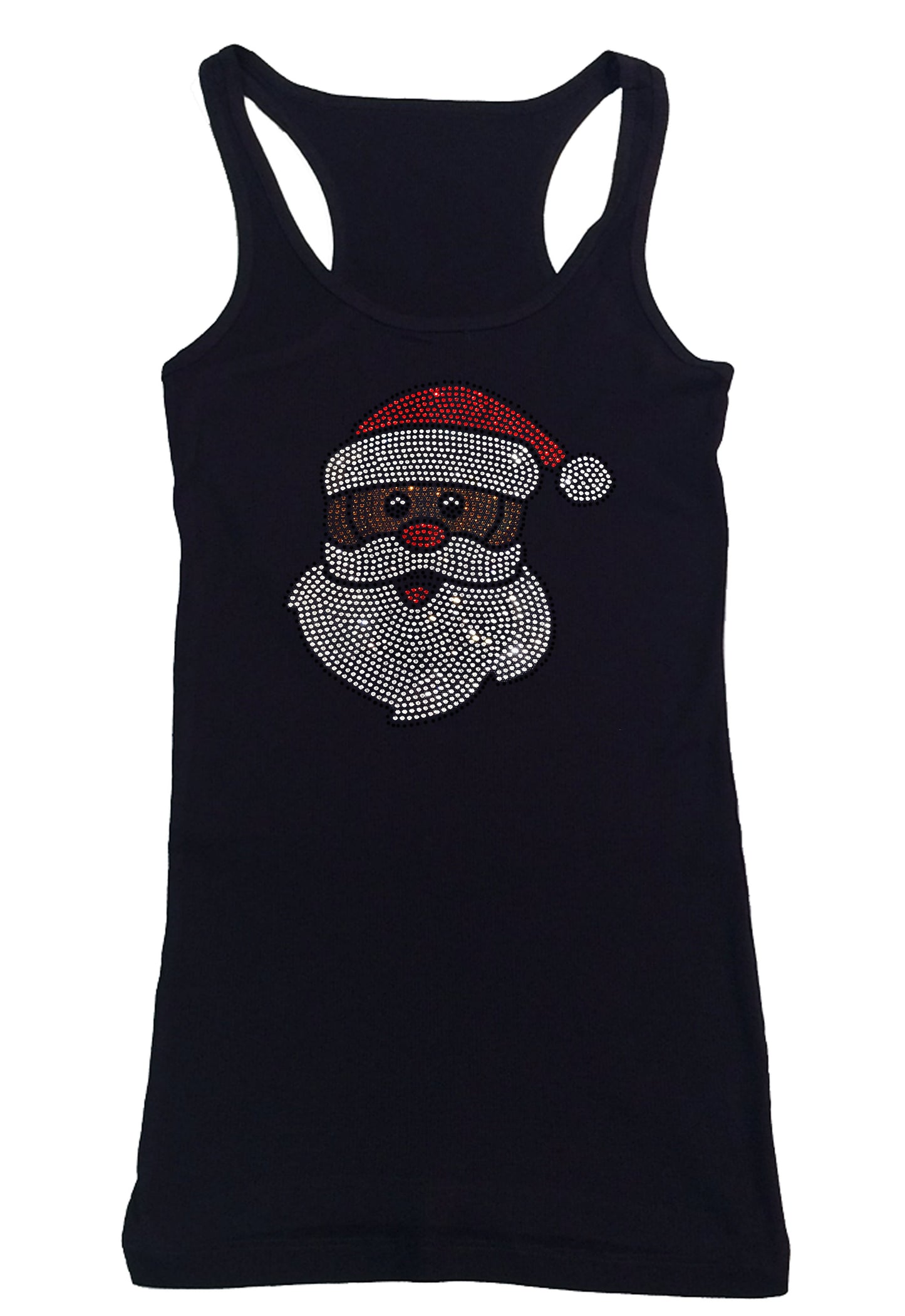 Womens T-shirt with African American Santa Claus in Rhinestones