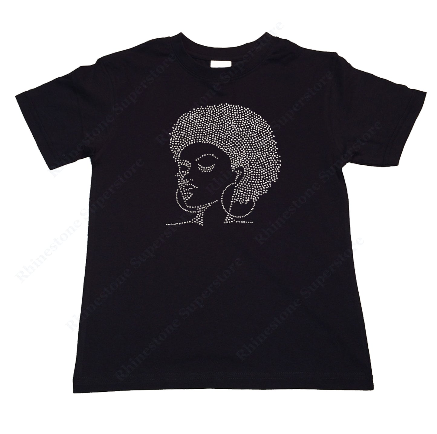 Girls Rhinestone T-Shirt " Afro Girl with Hoop Earrings " Kids Size 3 to 14 Available