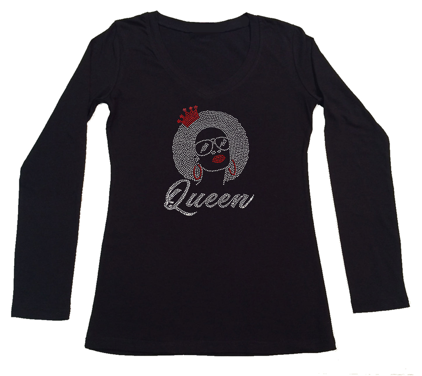 Womens T-shirt with Afro Queen in Rhinestones