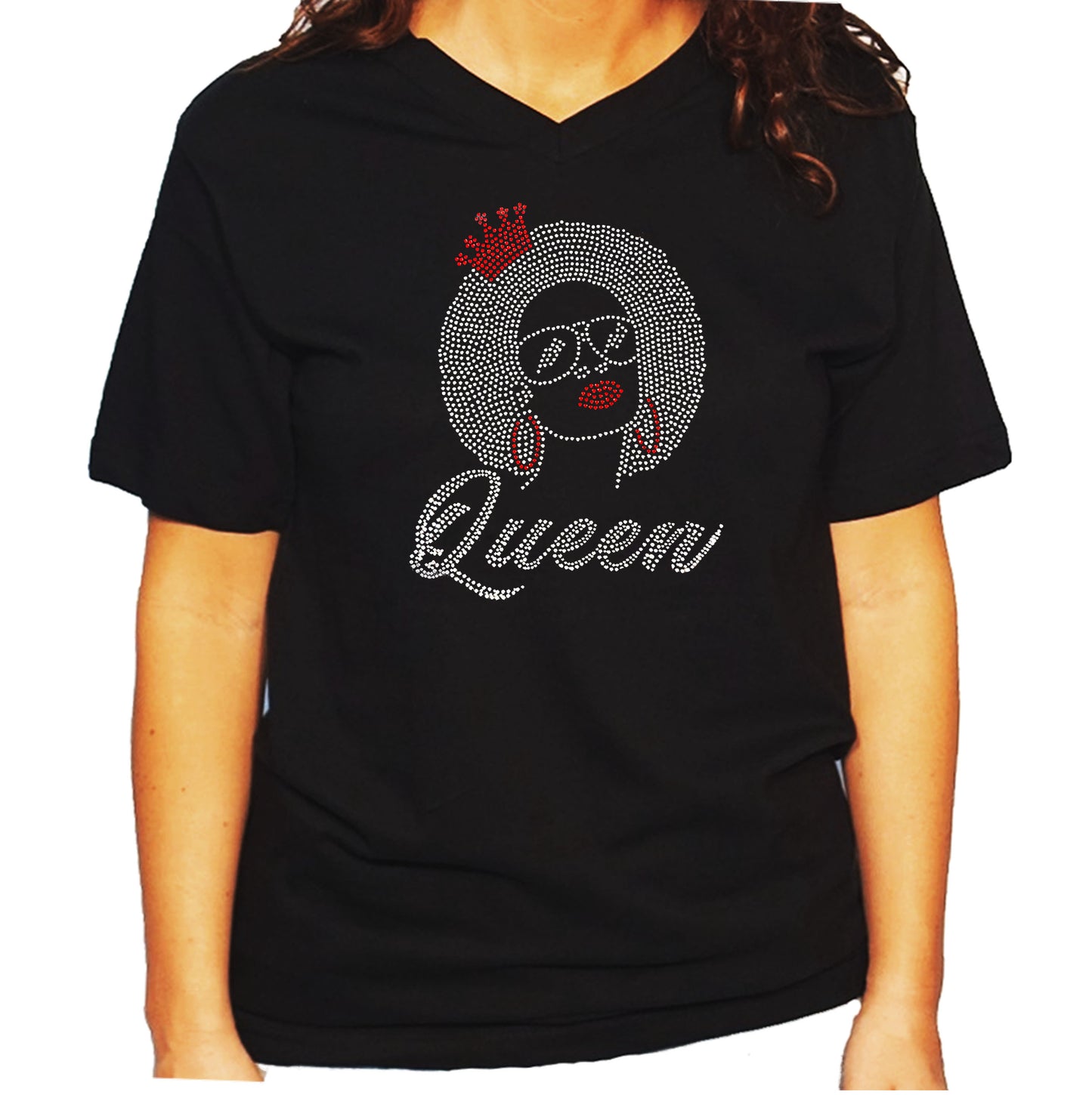 Women's / Unisex T-Shirt with Afro Queen in Rhinestones