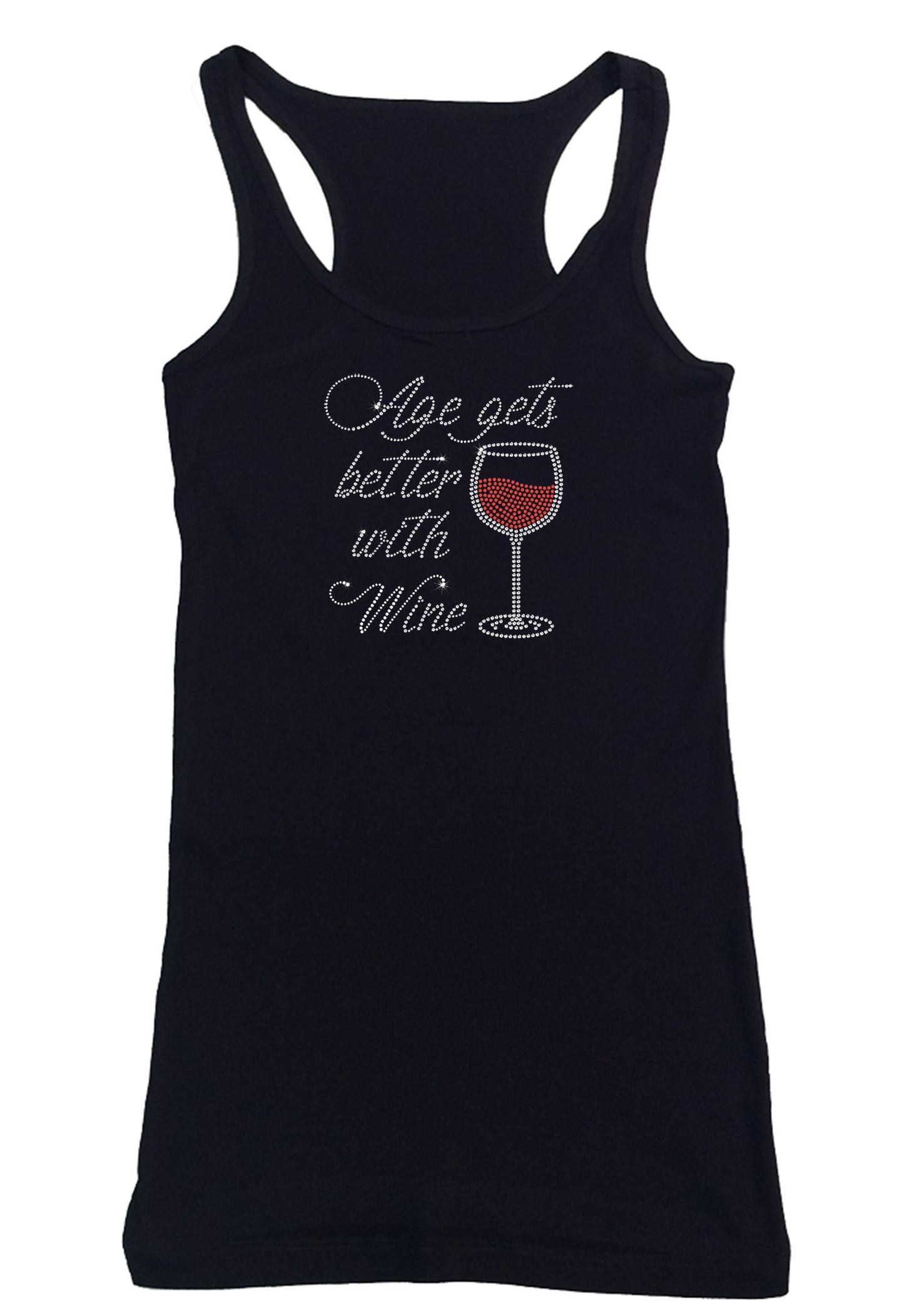 Womens T-shirt with Age gets better with Wine in Rhinestones