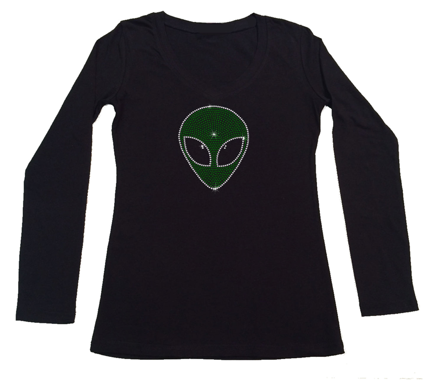 Womens T-shirt with Alien Face in Rhinestones