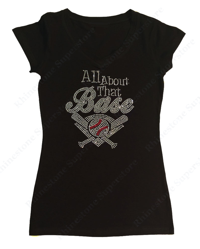 Womens T-shirt with All About That Base in Rhinestones