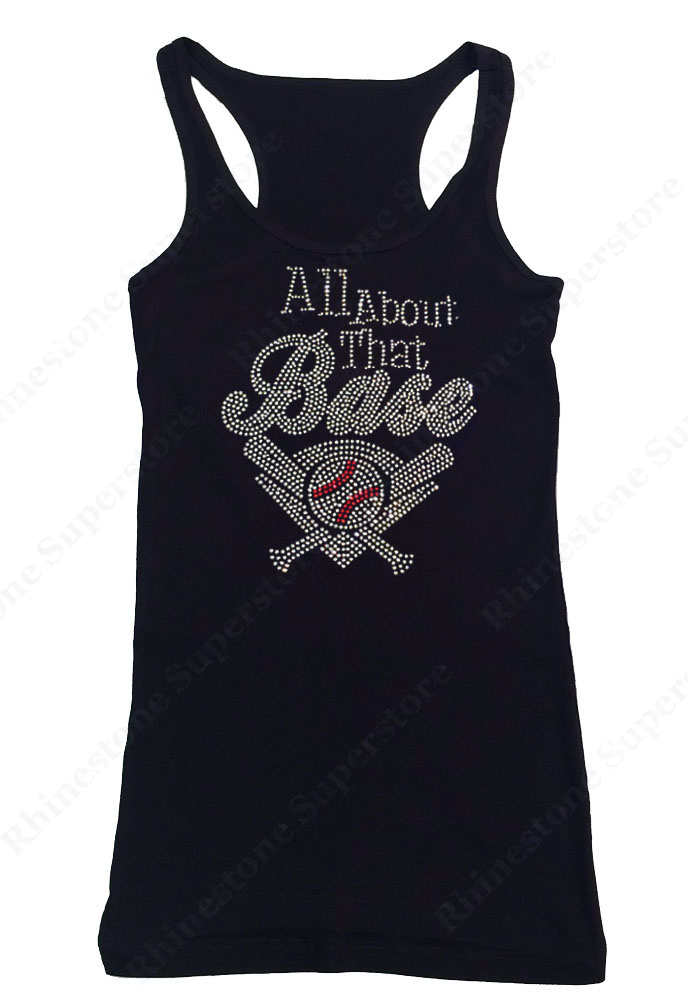 Womens T-shirt with All About That Base in Rhinestones