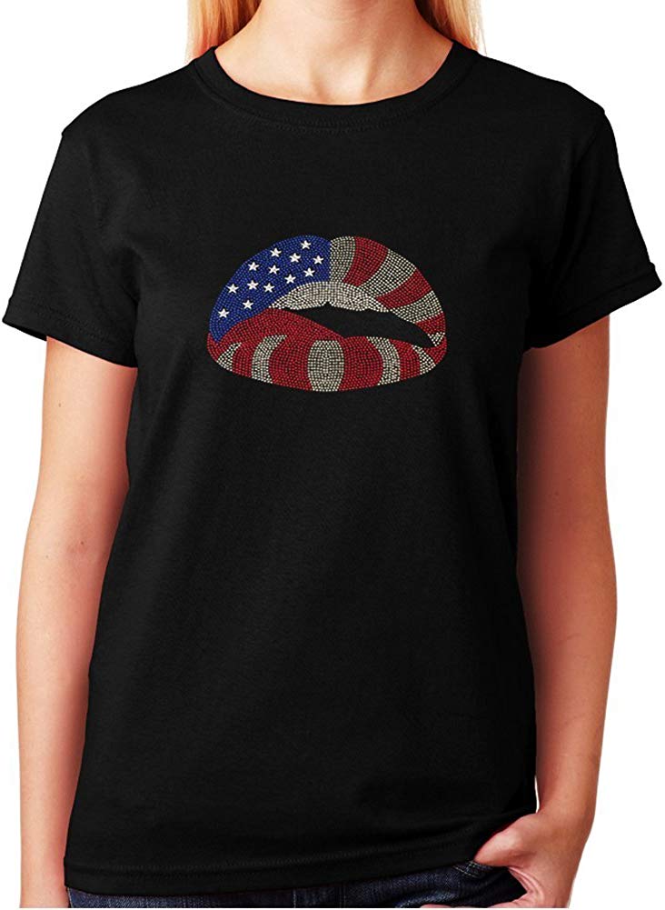 American Flag Lips 4th of July in Rhinestuds