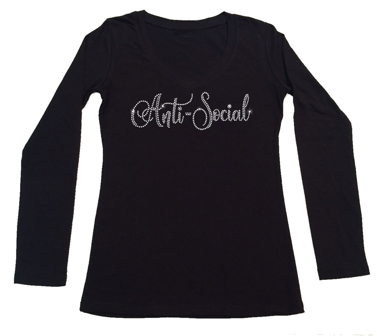 Womens T-shirt with Anti-Social in Rhinestones