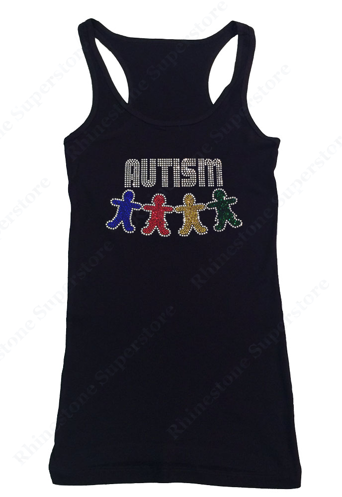 Womens T-shirt with Autism Awareness with Kids in Rhinestones
