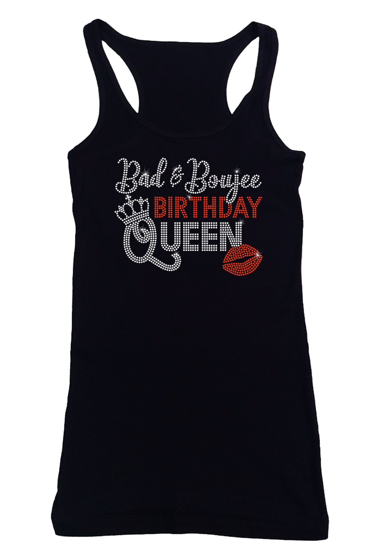Women's Rhinestone Fitted Tight Snug Bad and Boujee Birthday Queen - Rhinestone Birthday Shirt
