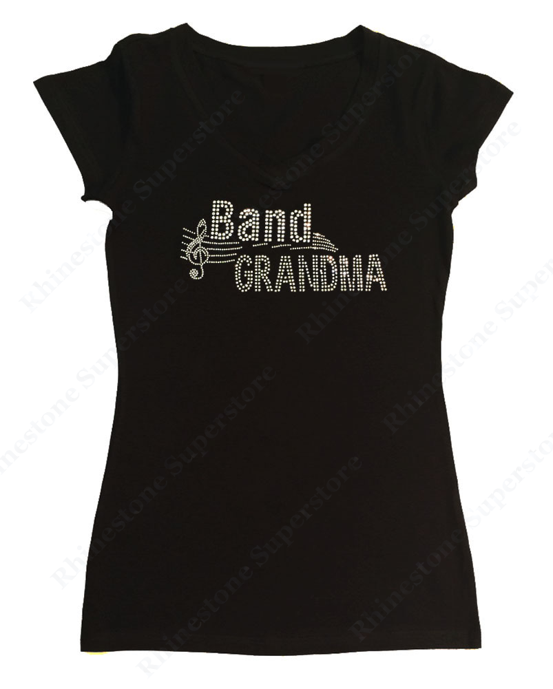 Womens T-shirt with Band Grandma in Rhinestones