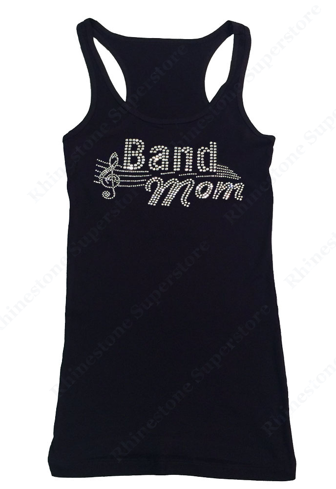 Womens T-shirt with Band Mom in Rhinestones