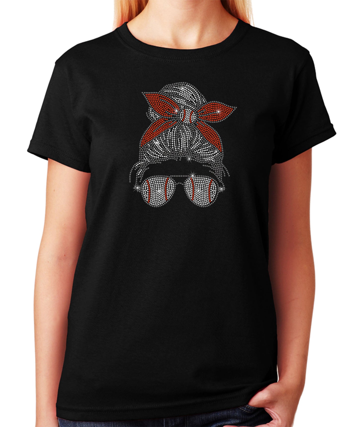 Baseball Mom with Glasses and Hair Bun - Baseball Bandana, Baseball Shirt