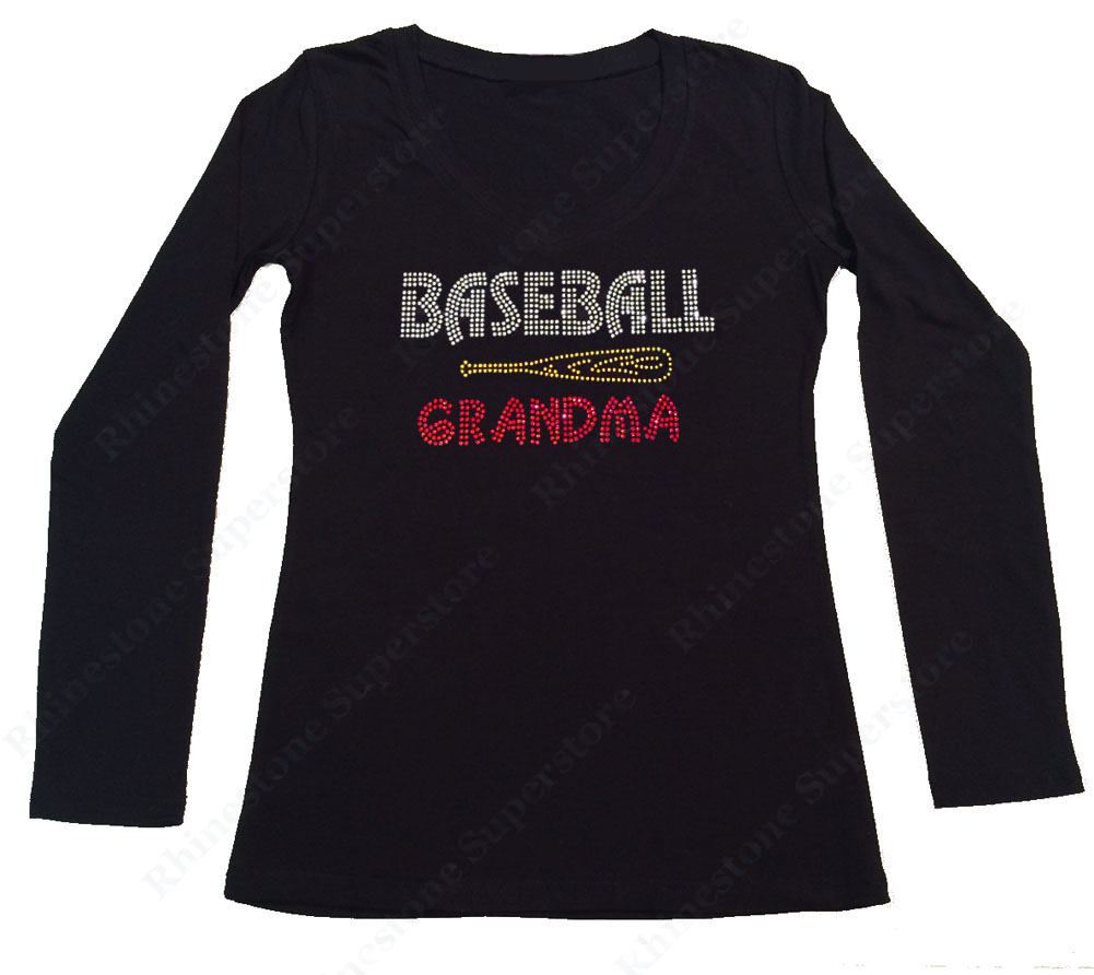 Womens T-shirt with Baseball Grandma with Bats in Rhinestones