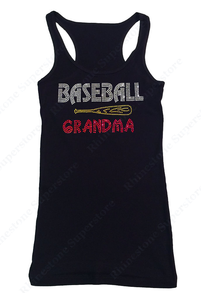 Womens T-shirt with Baseball Grandma with Bats in Rhinestones