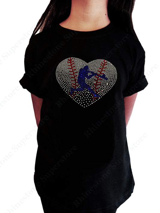 Baseball Heart with Batter in Rhinestones