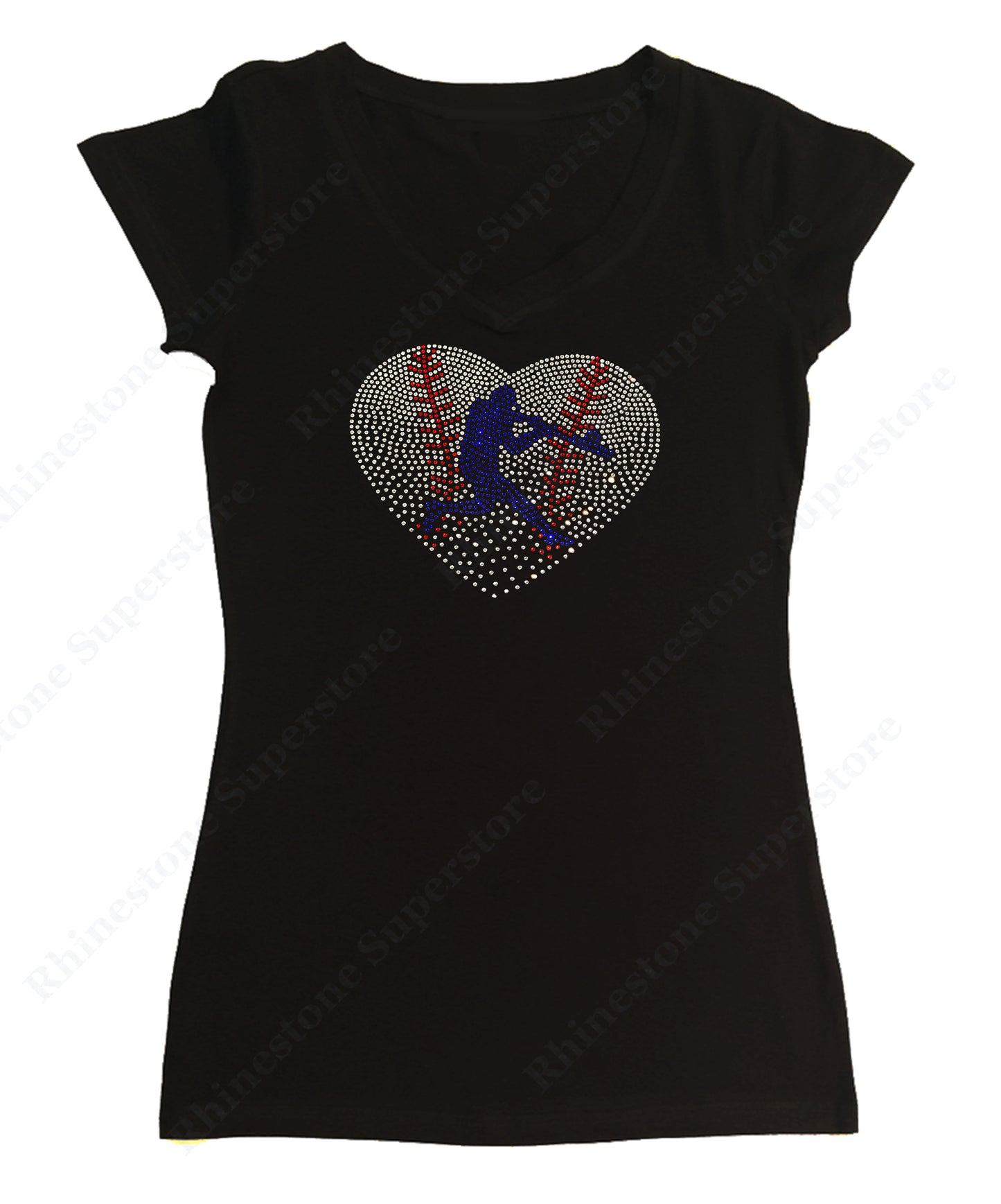 Baseball Heart with Batter in rhinestones women