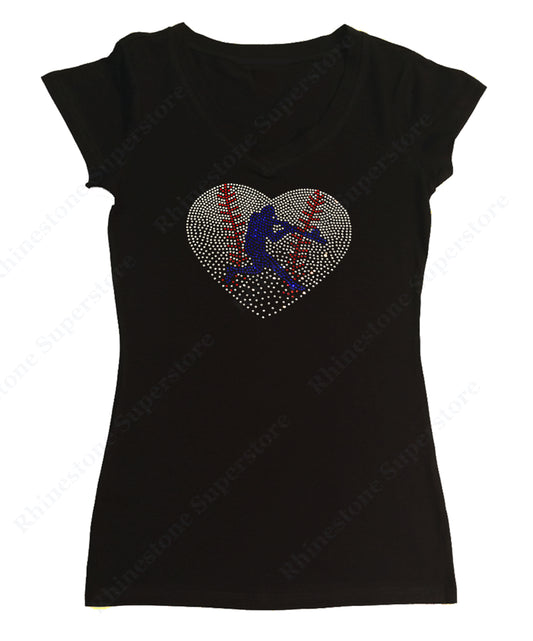 Baseball Heart with Batter in rhinestones women