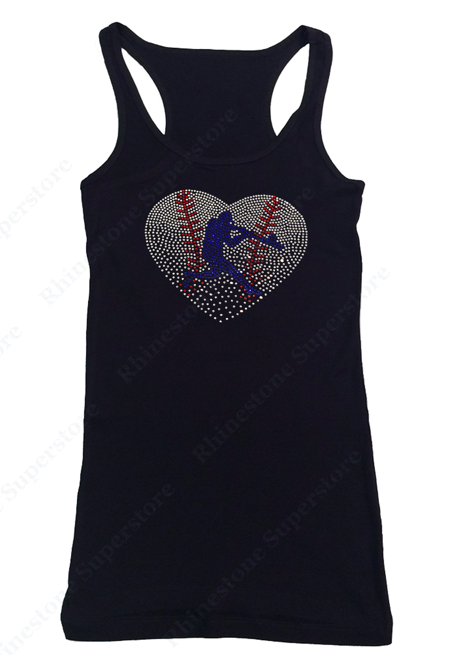 Womens T-shirt with Baseball Heart with Batter in Rhinestones