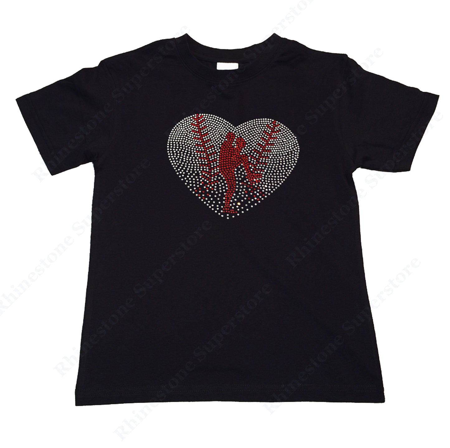 Girls Rhinestone T-Shirt " Baseball Heart with Pitcher in Rhinestones " Kids Size 3 to 14 Available