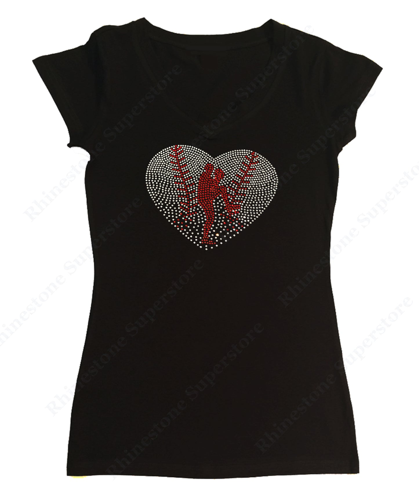 Baseball Heart with Pitcher in rhinestones women