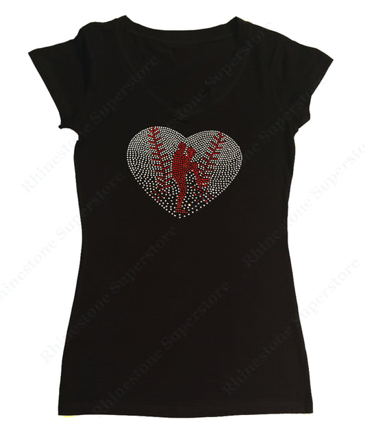 Baseball Heart with Pitcher in rhinestones women