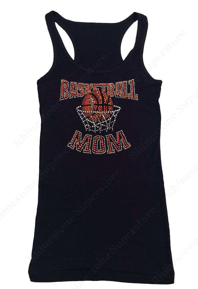 Womens T-shirt with Basketball Mom in Rhinestones