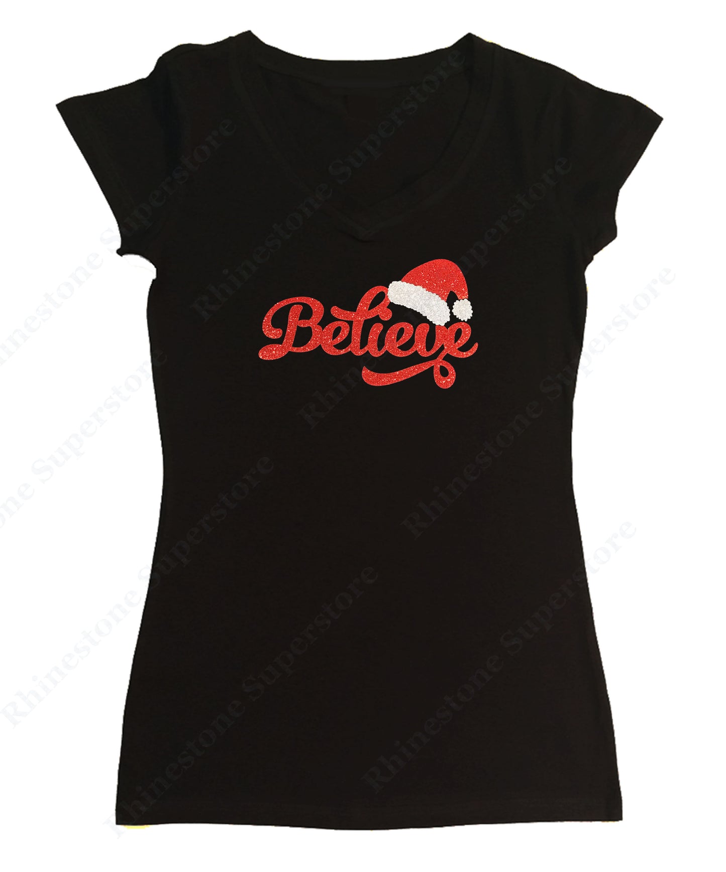 Believe with Santa Hat in Glitters cap sleeve