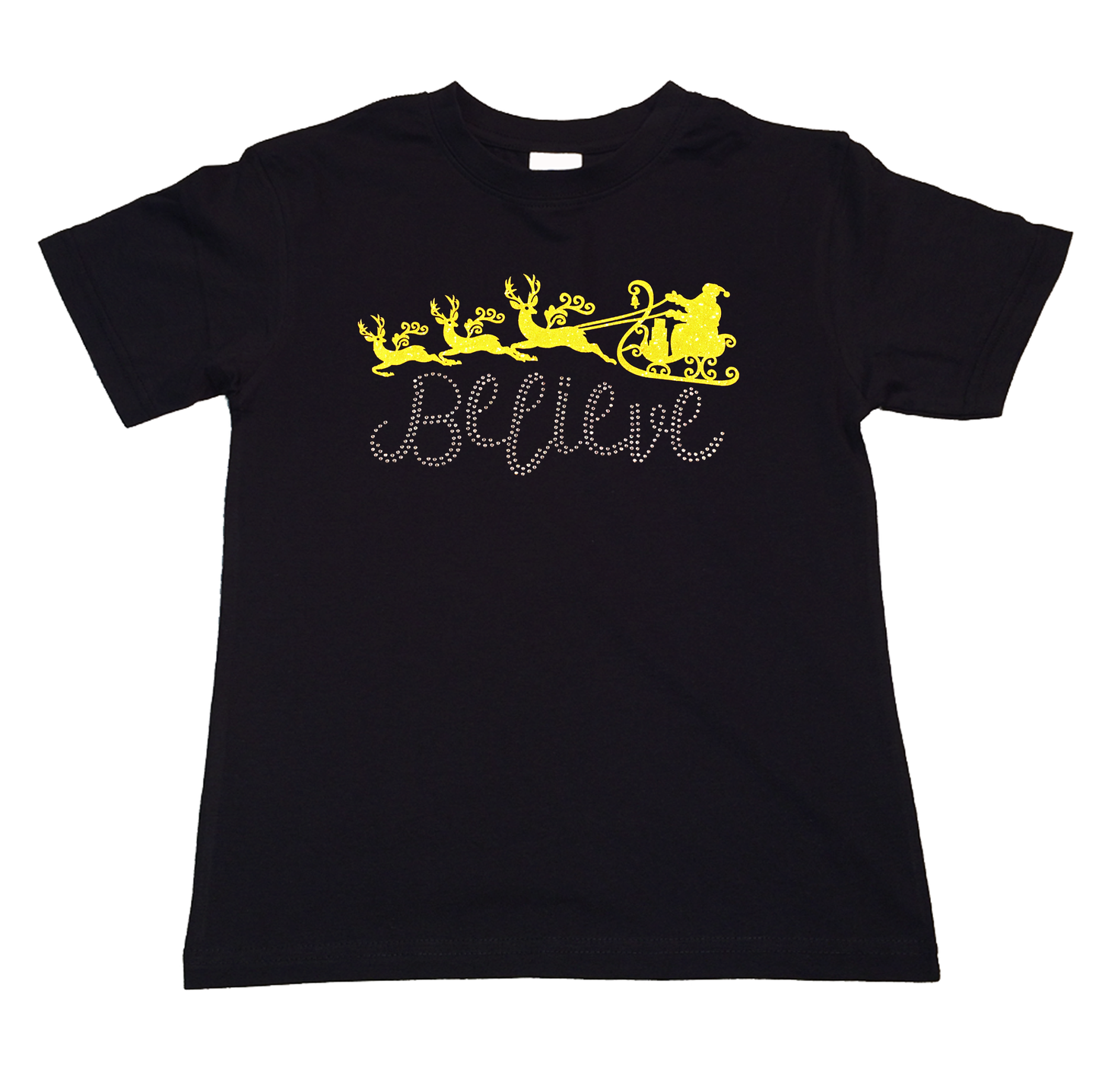 Girls Rhinestone T-Shirt " Believe with Santa Slay in Glitters and Rhinestones " Kids Size 3 to 14 Available