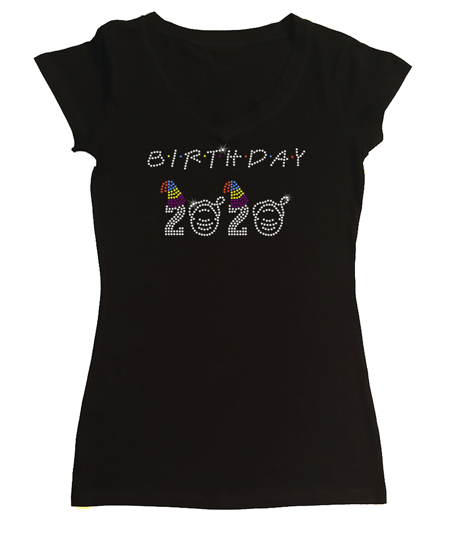 Womens T-shirt with Birthday 2020 Friends Style in Rhinestones