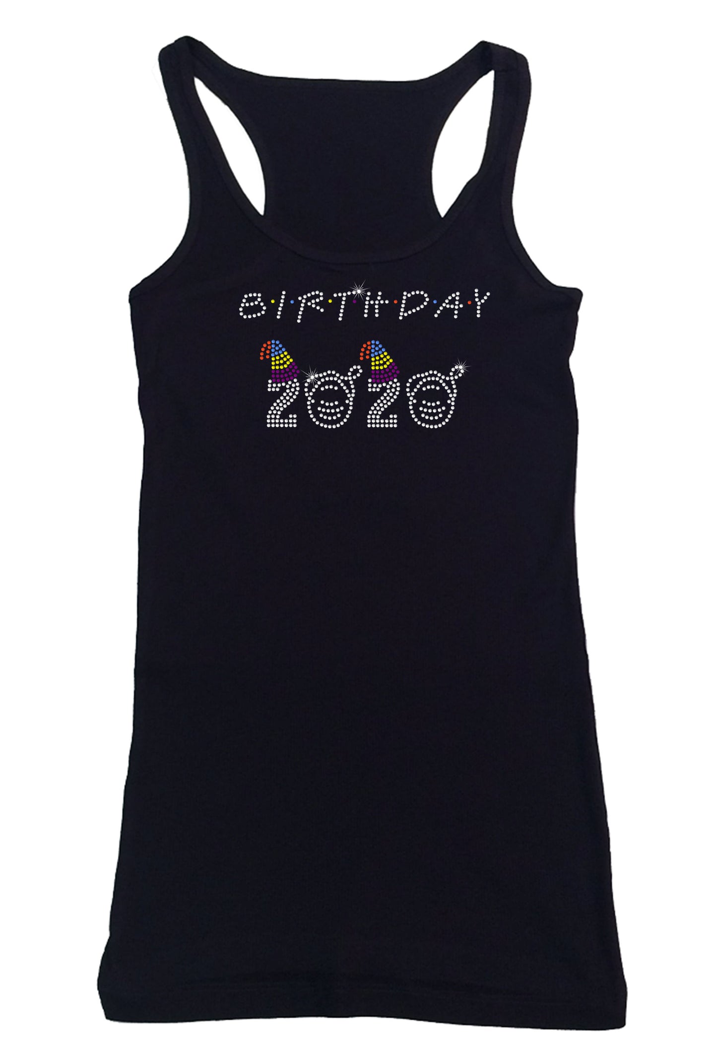 Womens T-shirt with Birthday 2020 Friends Style in Rhinestones