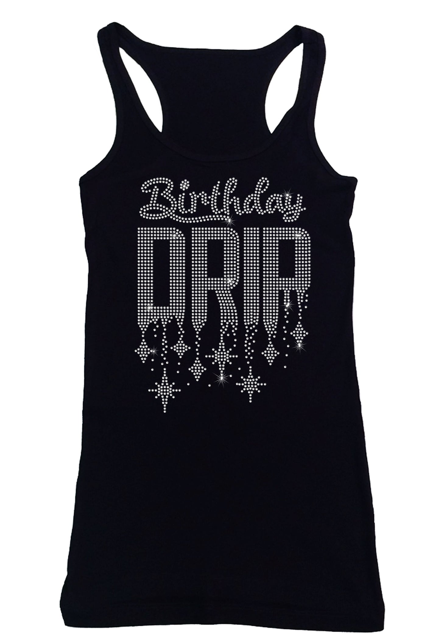Women's Rhinestone Fitted Tight Snug Shirt Birthday Drip - Birthday Shirt