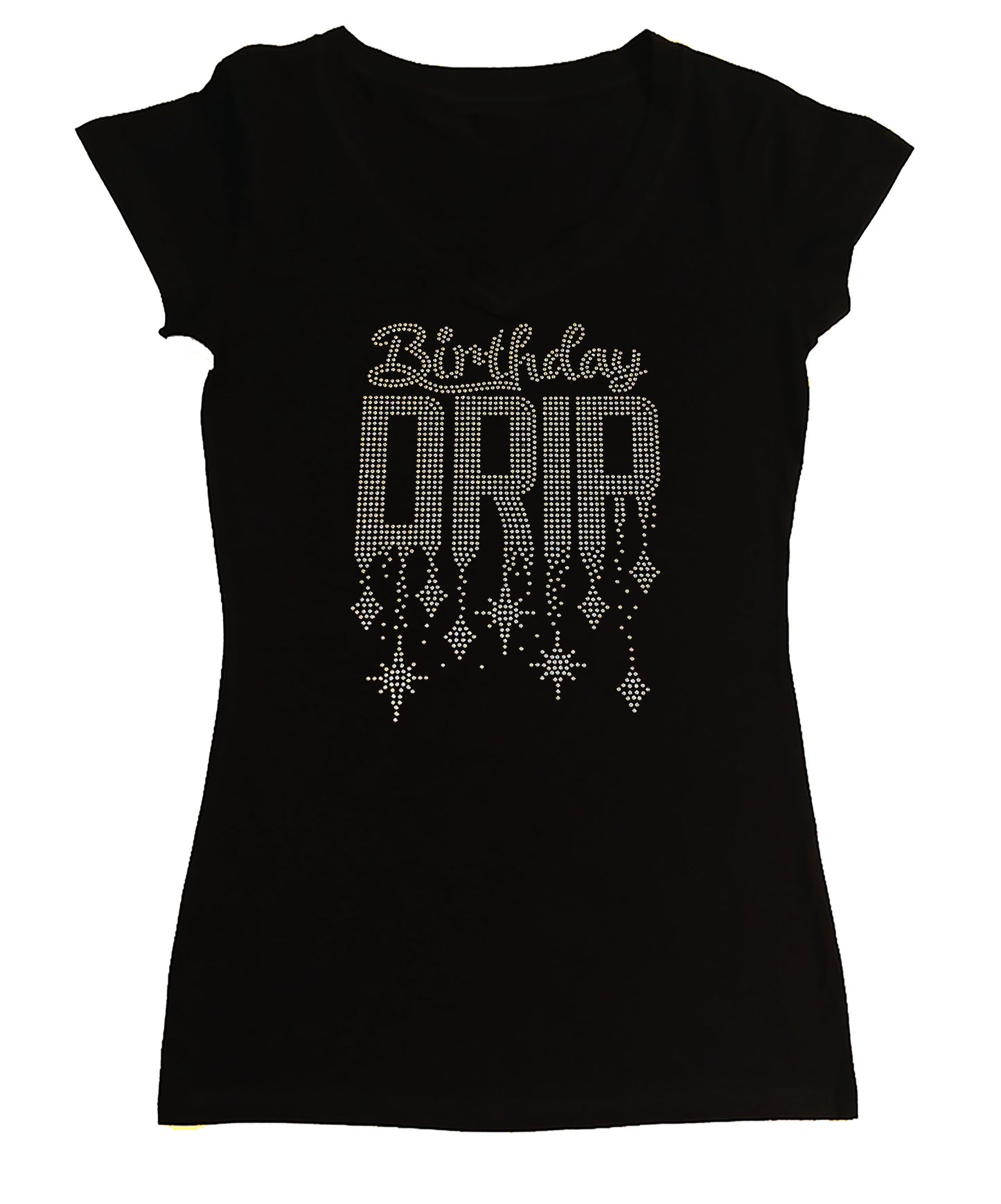 Women's Rhinestone Tight Snug Shirt Birthday Drip in AB