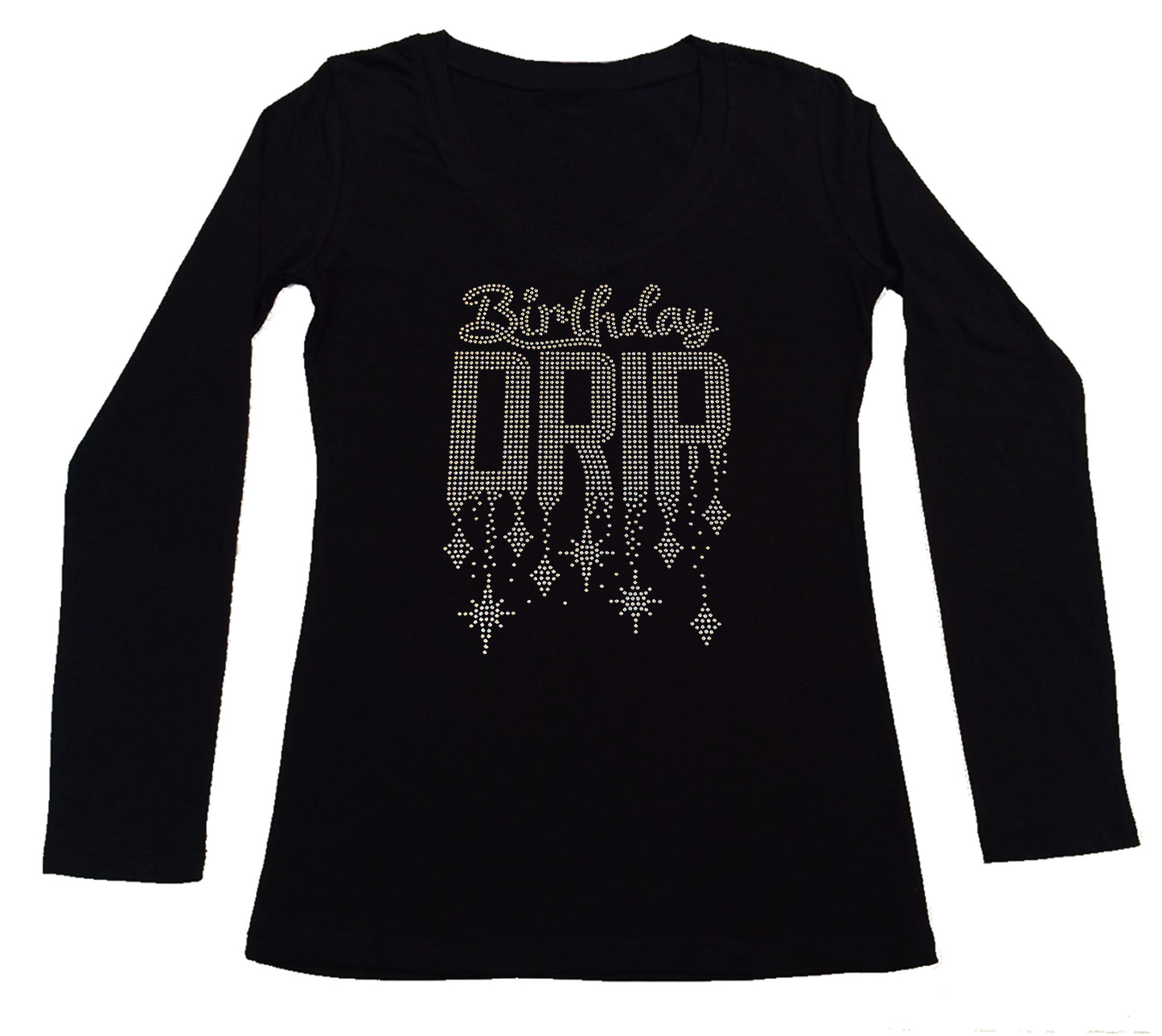 Women's Rhinestone Tight Snug Shirt Birthday Drip in AB
