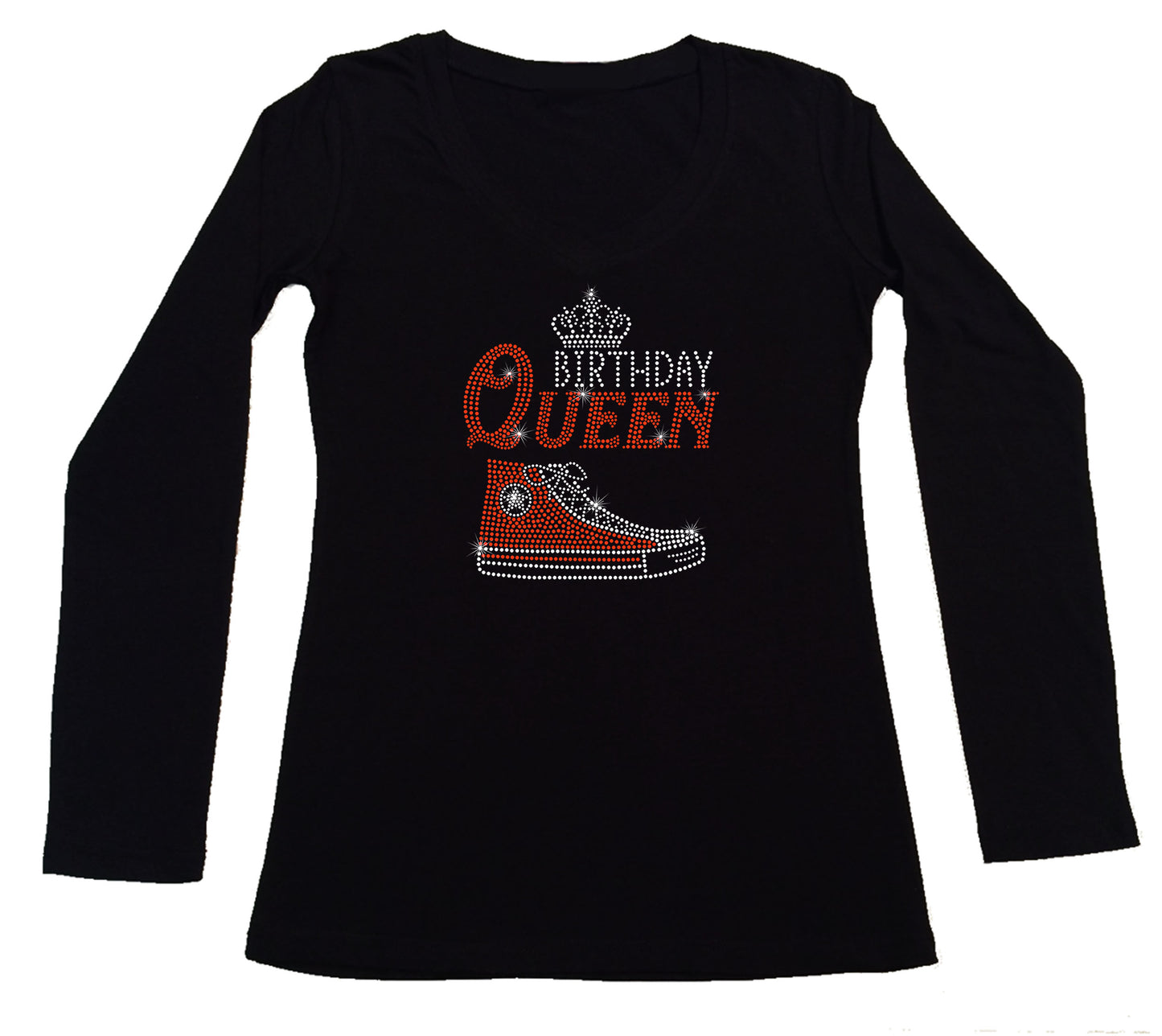 Women's Rhinestone Fitted Shirt Birthday Queen w Chuck Shoe