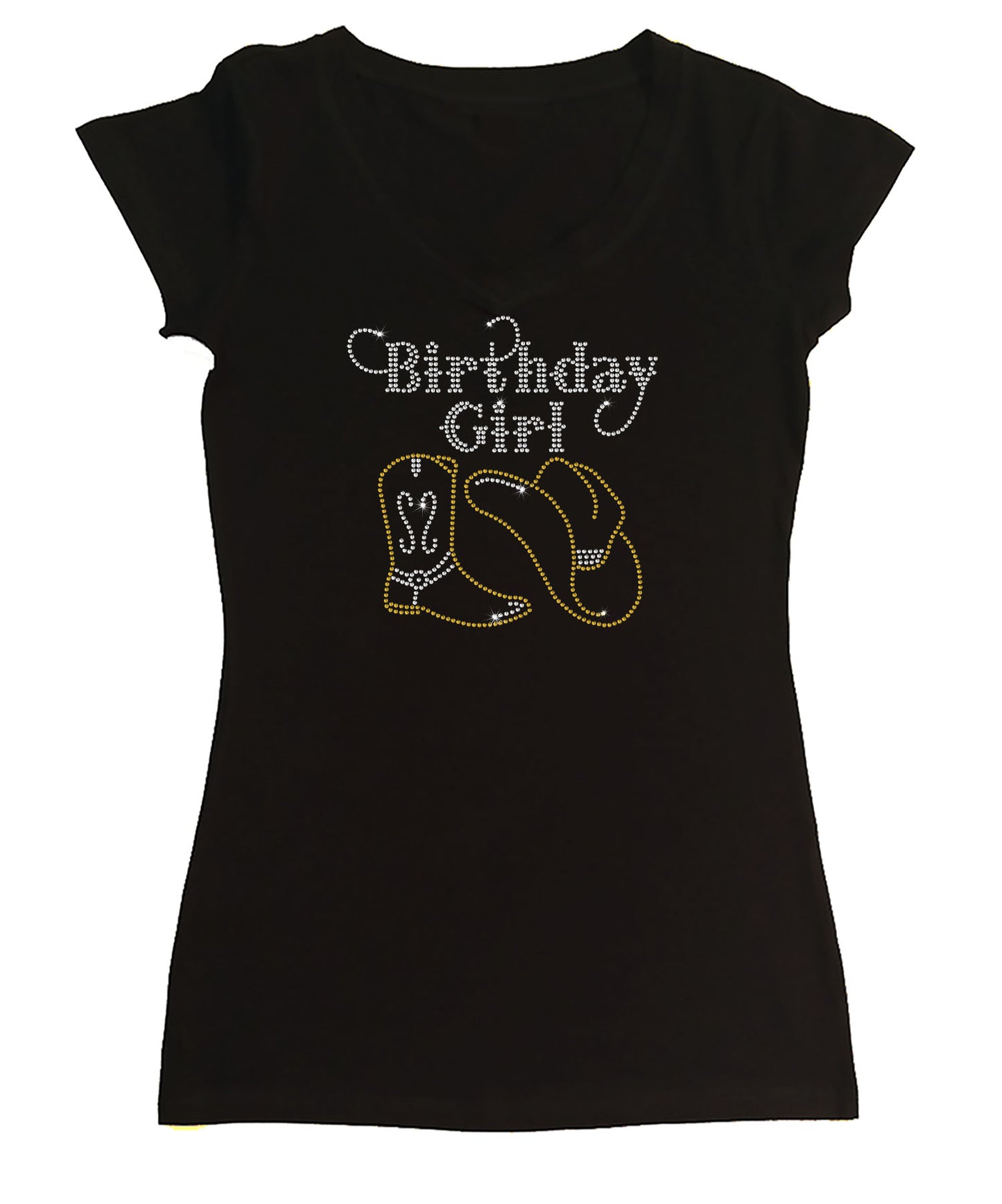 Womens T-shirt with Birthday Girl Western in Rhinestones