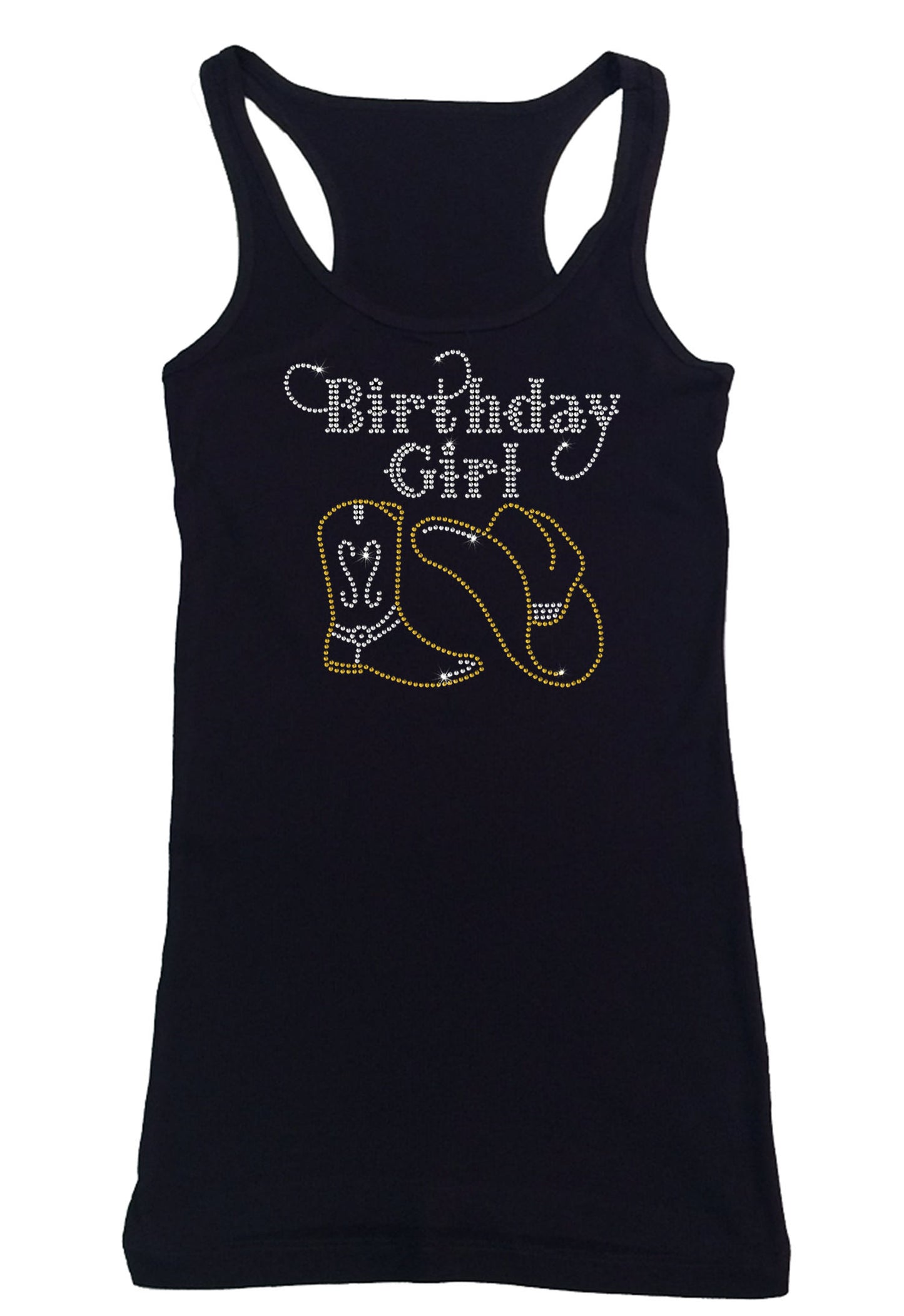 Womens T-shirt with Birthday Girl Western in Rhinestones