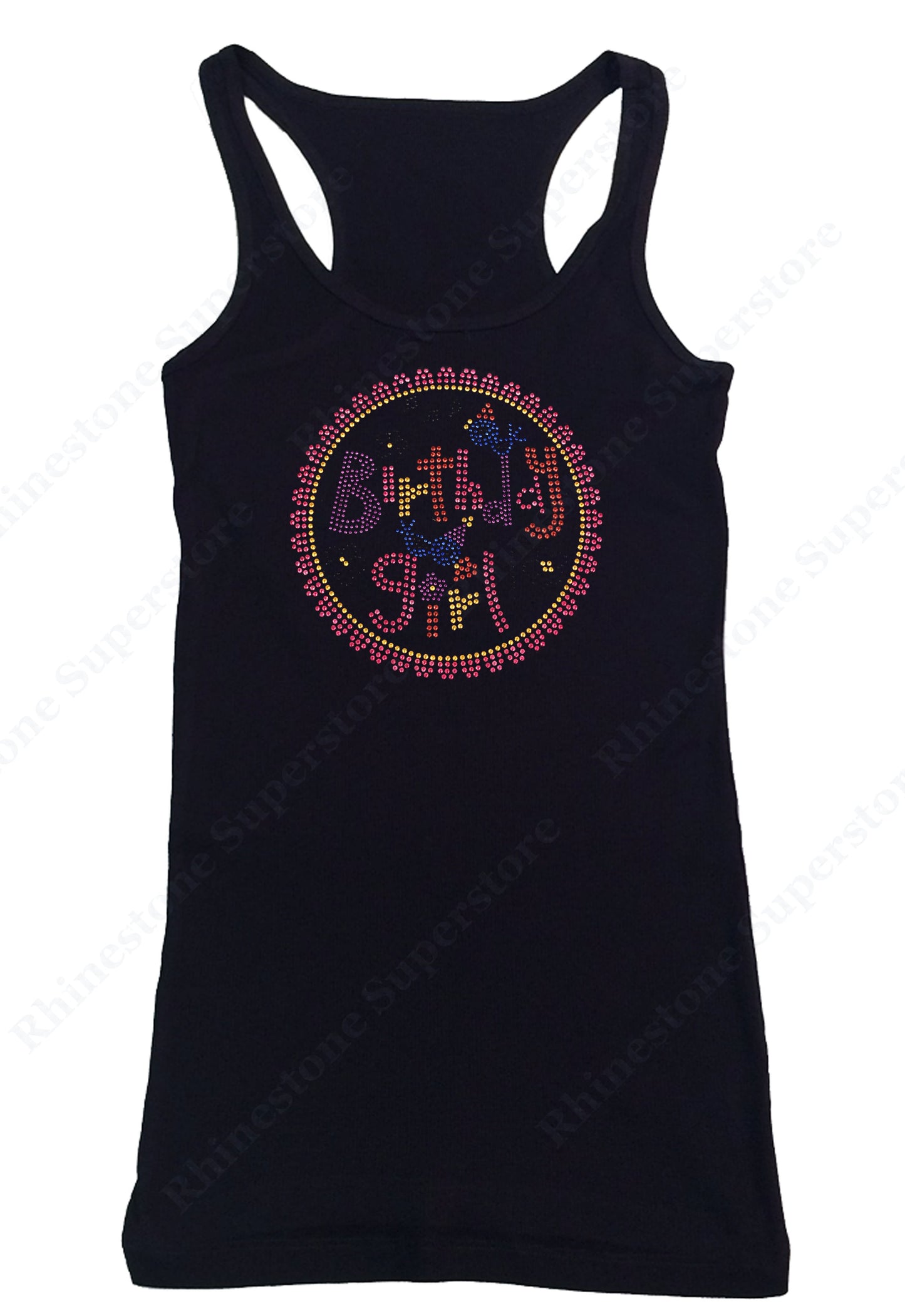 Womens T-shirt with Birthday Girl with Circle in Rhinestuds