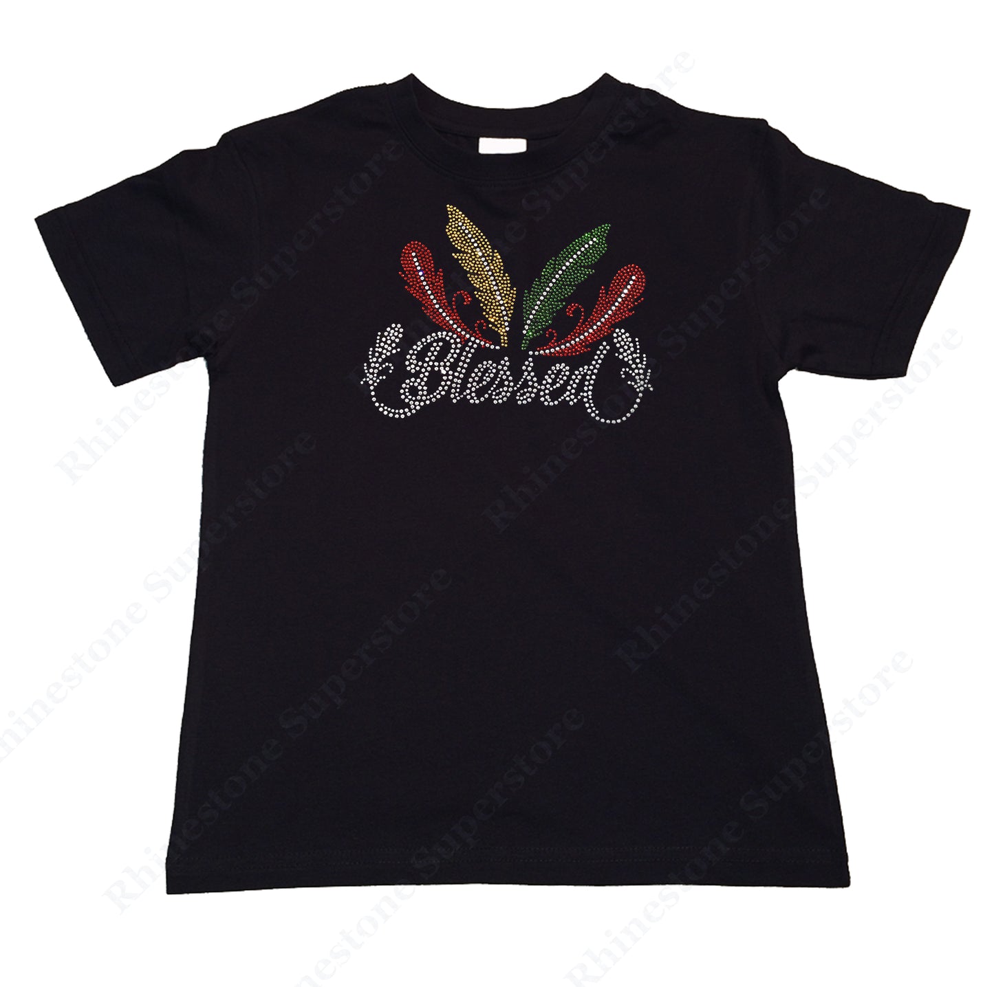 Girl's Rhinestone T-Shirt " Blessed with Colorful Feathers "