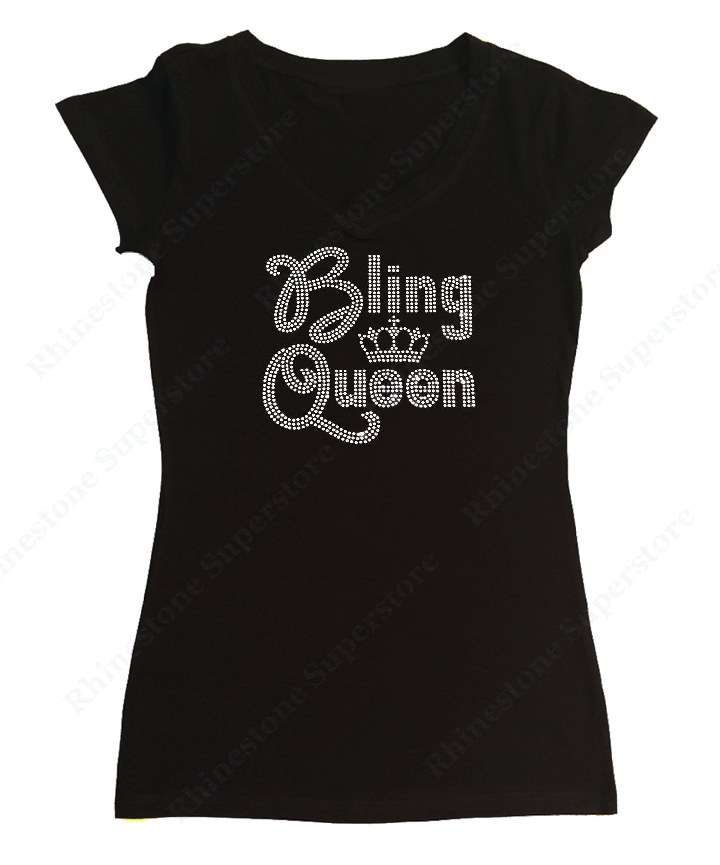 Womens T-shirt with Bling Queen in Rhinestones