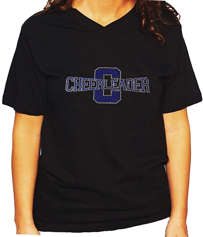 Women's / Unisex T-Shirt with Blue Cheerleader in Rhinestones