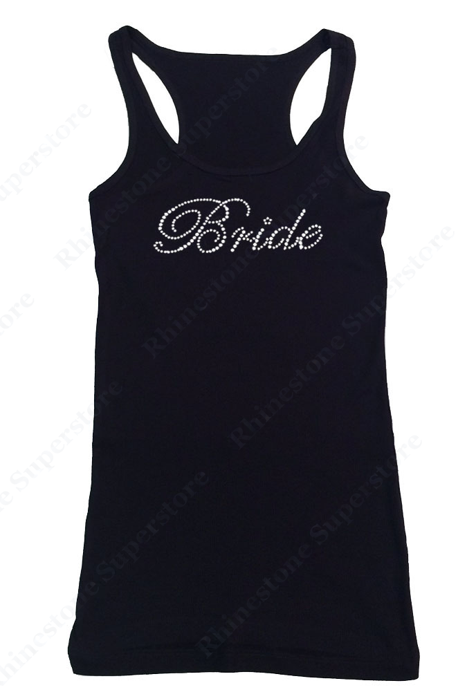 Womens T-shirt with Bride in Script in Rhinestones